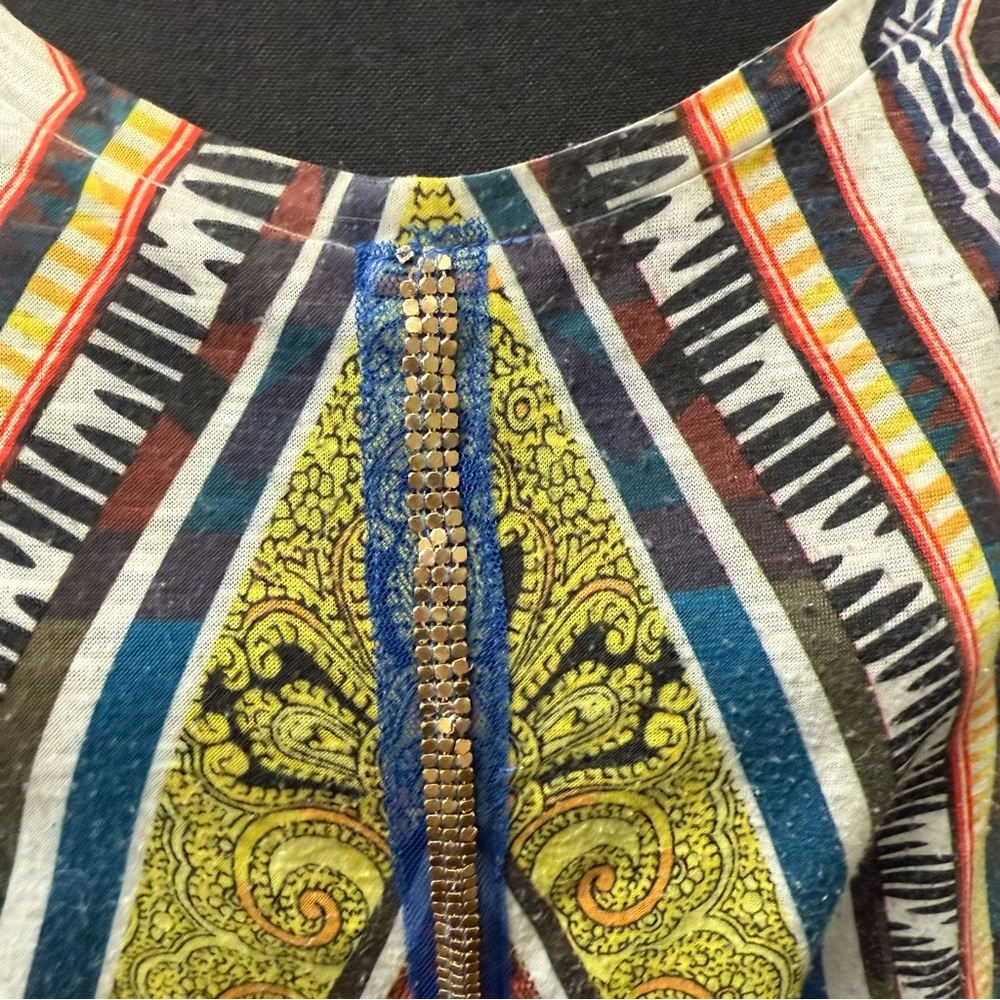 French Blue Boho Tunic Top 3X | Multicolor Aztec Print Fall Festival Blouse - Picture 2 of 8